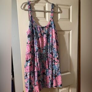 Lilly Pulitzer xxl Loro Pink & Navy Floral Sundress